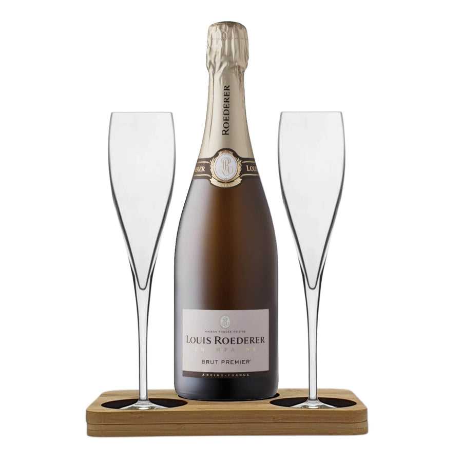 Limited Edition Louis Roederer & Candle Hamper Box includes Presentation Stand and 2 Fine Crystal Champagne Flutes