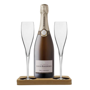 Louis Roederer Champagne Hamper Box includes Presentation Stand and 2 Fine Crystal Champagne Flutes