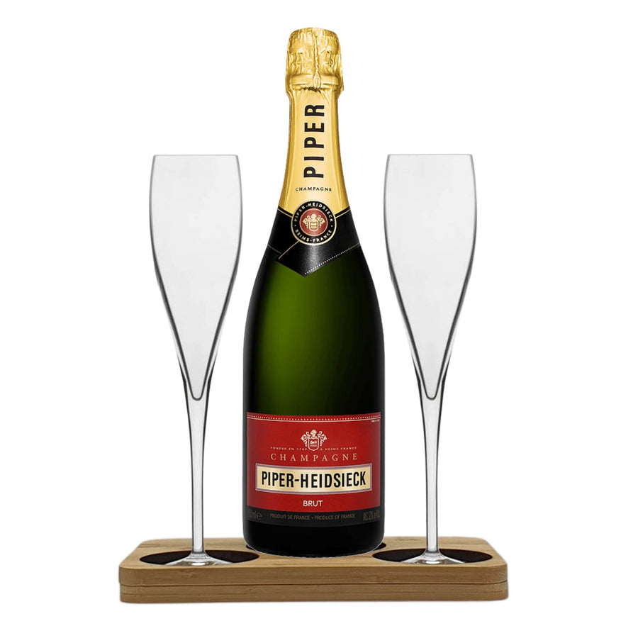Personalised Piper-Heidsieck Brut Champagne Hamper Box includes Presentation Stand and 2 Fine Crystal Champagne Flutes