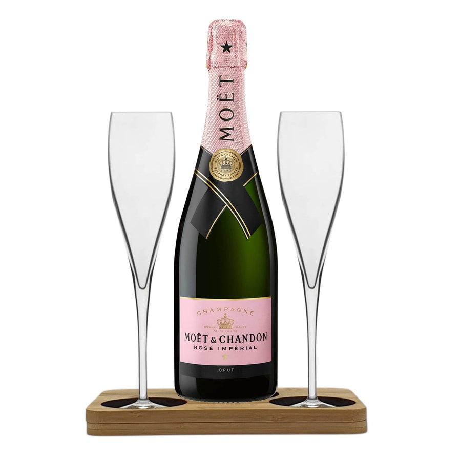 Moet & Chandon Rose Hamper Box includes Presentation Stand and 2 Fine Crystal Champagne Flutes
