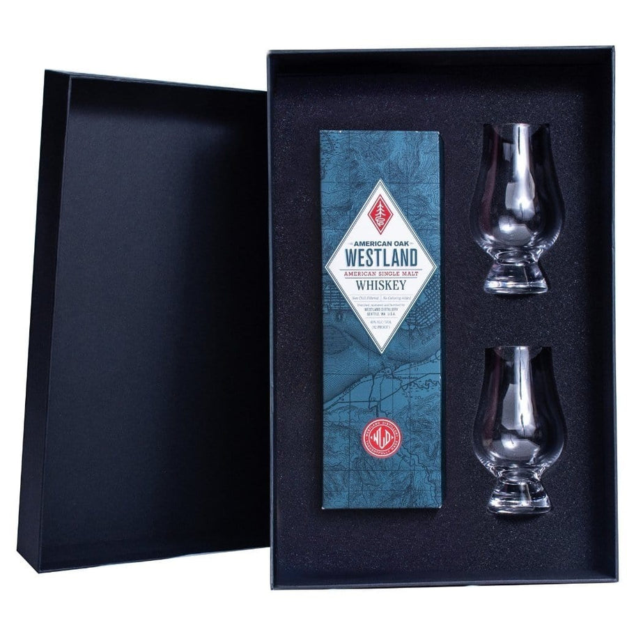 Westland Peated Single Malt Whisky Gift Box includes 2 Glencairn Glasses