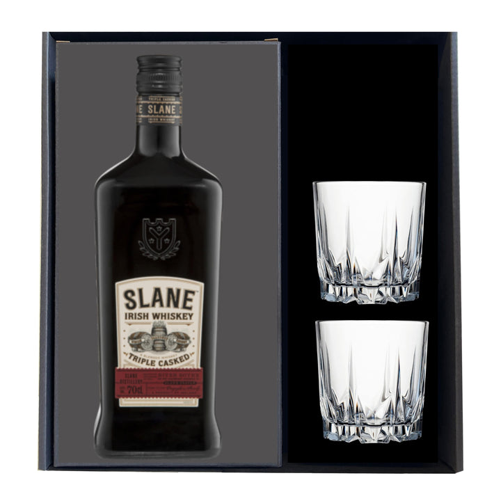 Personalised Slane Irish Whiskey Hamper Gift Box includes 2 whisky glass