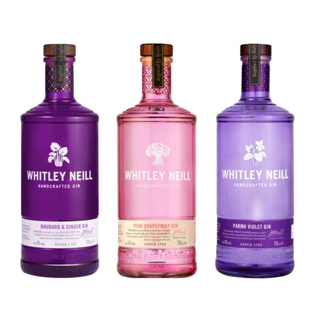 Whitley Neill Rhubarb and Ginger, Pink Grapefruit & Parma Violet Gins 700ml