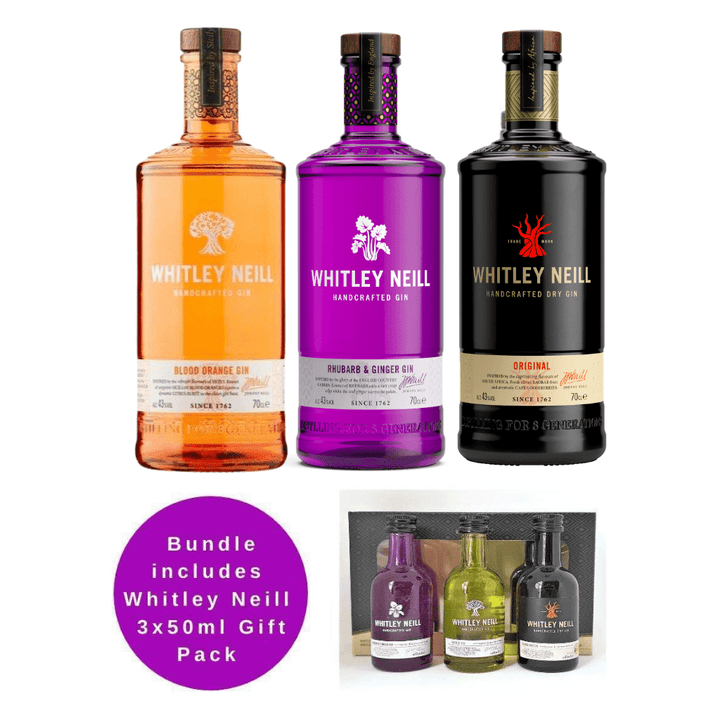 Whitley Neill Whtley Neill Original + Rhubarb & Ginger + Blood Orange Gins 700ml (Inc. Mini Gift Pack 3 x 50ml)