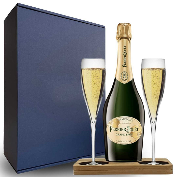 Perrier Jouet Champagne Hamper Box includes Presentation Stand and 2 Fine Crystal Champagne Flutes