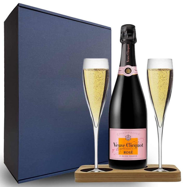 Veuve Clicquot Rose Hamper Box includes Presentation Stand and 2 Fine Crystal Champagne Flutes