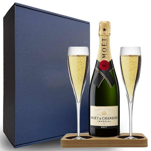 Moet & Chandon & Candle Hamper Box includes Presentation Stand and 2 Fine Crystal Champagne Flutes