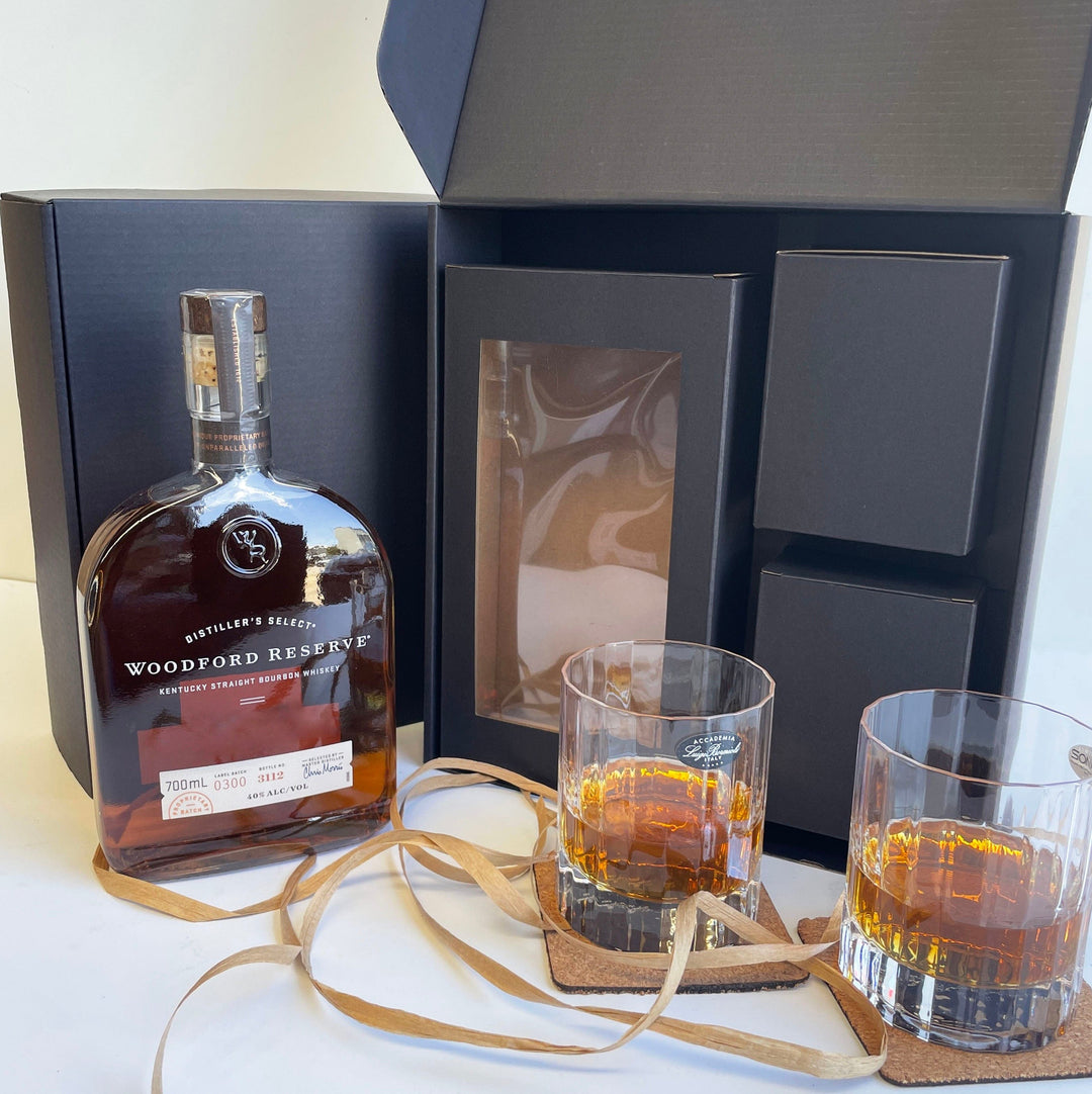 Personalised Woodford Reserve Bourbon and Crystal WhiskyGlass Set Gift Box 700ml 40% ABV