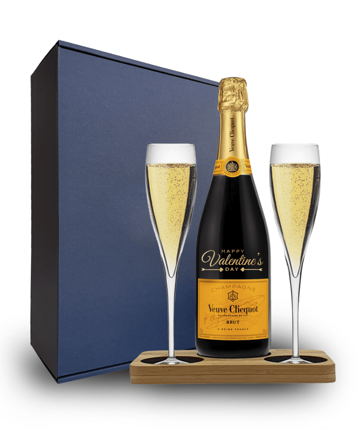 Valentine's Day Veuve Clicquot Gift Hamper - includes 2 Pack Champagne Flutes includes Wooden Presentation Stand