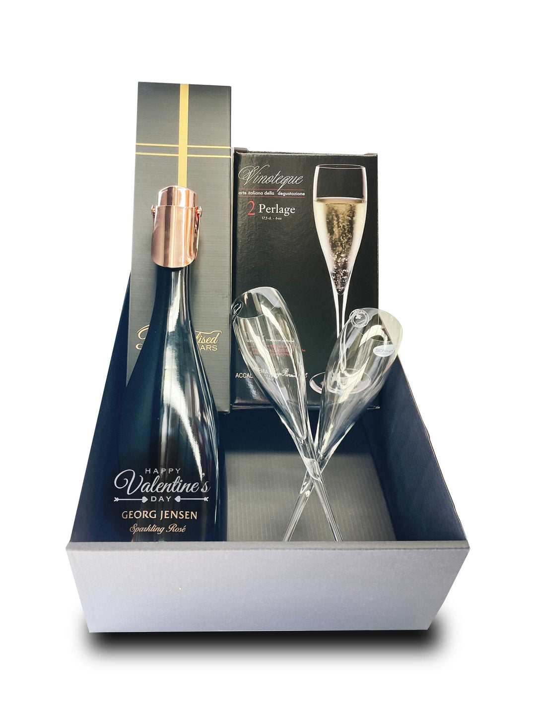 Valentine's Day Georg Jensen Sparkling Rosé Gift Hamper - includes 2 Pack Champagne Flutes