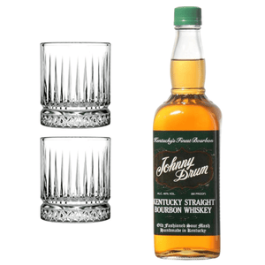 Johnny Drum Kentucky Straight Bourbon Whiskey Green Label 5yrs 40% 750ml PLUS 2 pack of Pasabache classic crystal whisky glass 355 ml